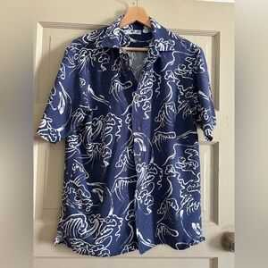 Men’s Uniqlo Lightweight Blue Patterned Summer Casual Button Down - XS